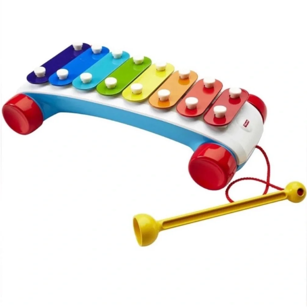 Fisher-price pull toy, xylophone musical instrument with mallet rolling
